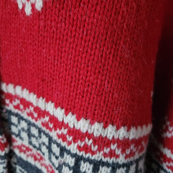 Vintage Eddie Bauer Wool Alpaca Fair Isle Nordic Cardigan Button Red Blue - Picture 4 of 8